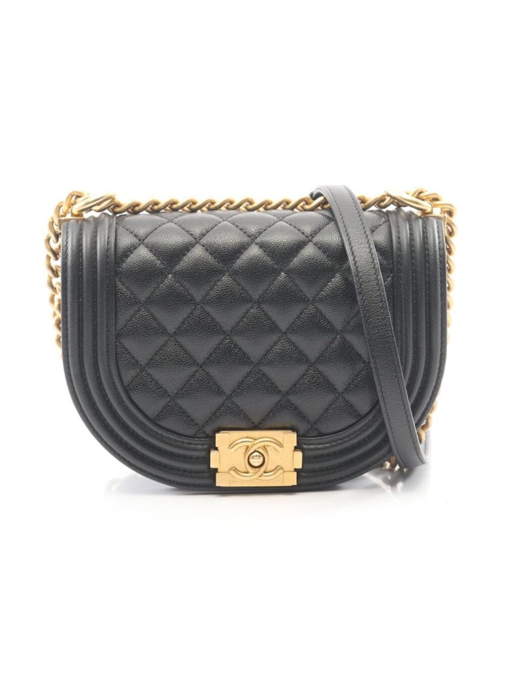 Chanel Shoulder Bag Boy Small Black Caviar Leather Chain